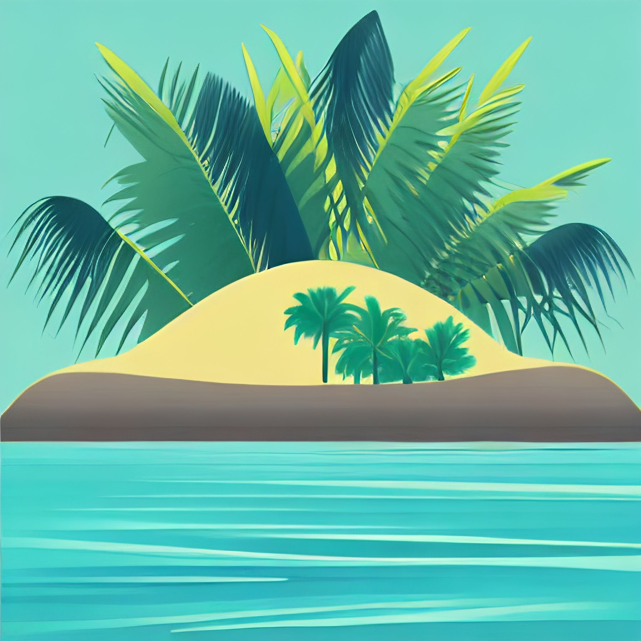 tropical island in the sun - minimalist surreal abstract landscape illustration