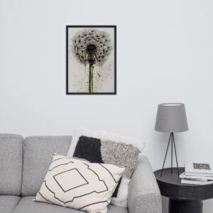 dandelion - tusche drawing, aquarelle painting, watercolor - framed matte paper poster