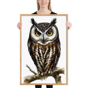 beautiful owl - aquarelle art print, wall decor - framed matte paper poster