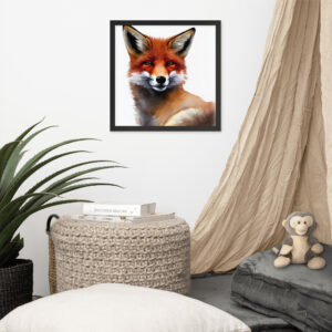 beautiful fox - aquarelle art print, wall decor - framed poster
